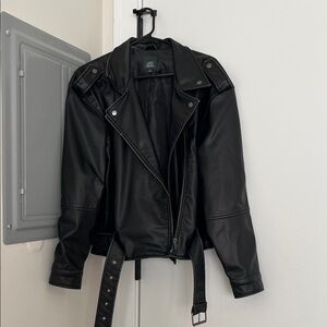 Wild Fable Black Faux Leather Jacket with Belt Size Latge